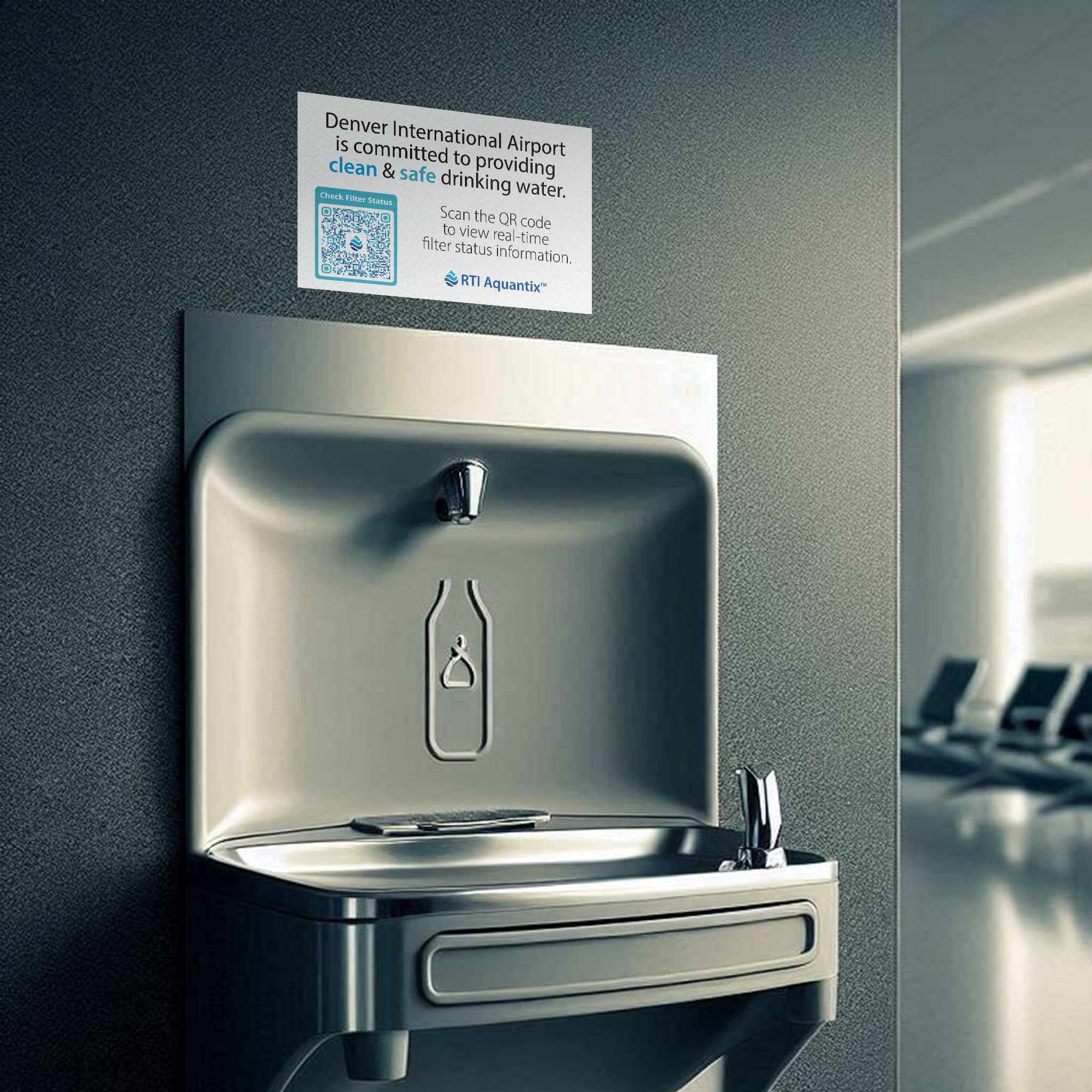 water fountain with aquantix at denver airport