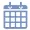 A blue calendar icon displays a grid layout, symbolizing date organization and scheduling.