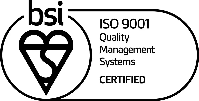 A certification logo indicating ISO 9001 quality management systems, signifying established standards.